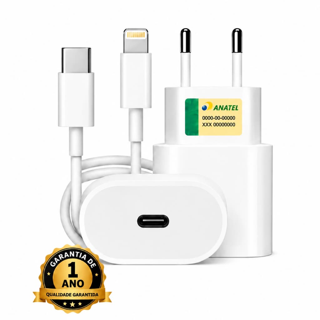 Kit Carregador iPhone Turbo Tipo-C 20W + Cabo Lightining para IPhone Carga rápida - DTIMP