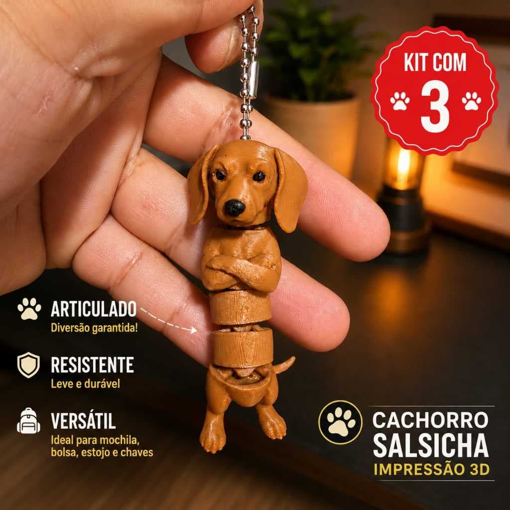 Chaveiro Cachorro Articulado 3D para Mochila Bolsa Estojo Pingente Fofo Presente Criativo