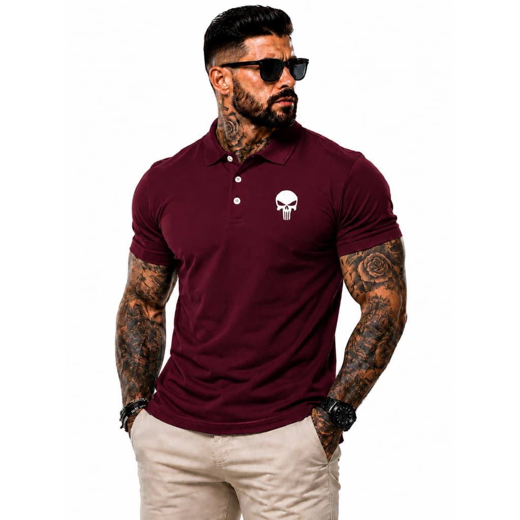 Camisa masculina Polo Justiceiro, camiseta colarinho polo 3 botões malha piquet premium