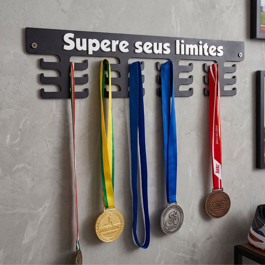 Porta Medalhas de Parede MDF Frase Supere Limites