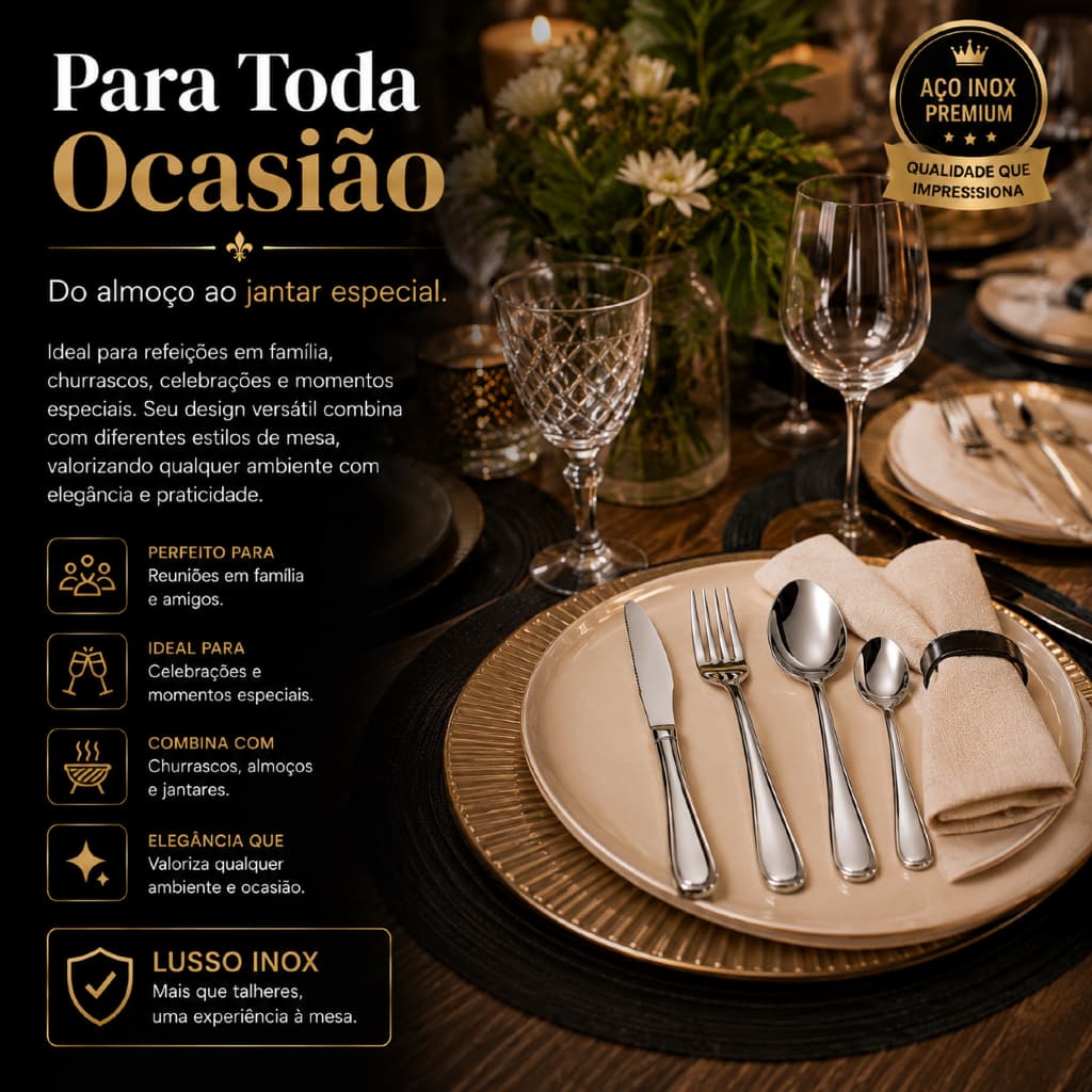 Lusso Inox™ Kit Talheres 16 Peças Aço Inox Premium Jogo Completo Mesa Resistente