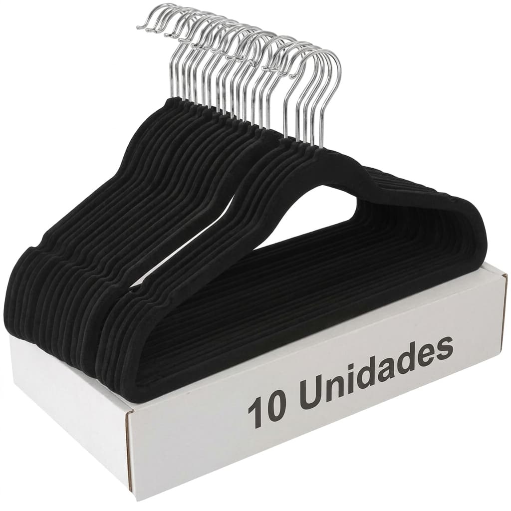 Kit 10 Cabides Slim Veludo Luxo Antiderrapante Para Roupas Delicadas Casacos Com Gancho Giratório