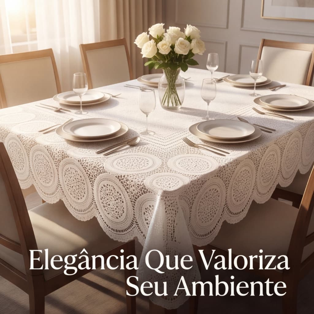 Toalha De Mesa De Renda 6 Cadeiras Desenho 150 x 230cm 100% Poliéster