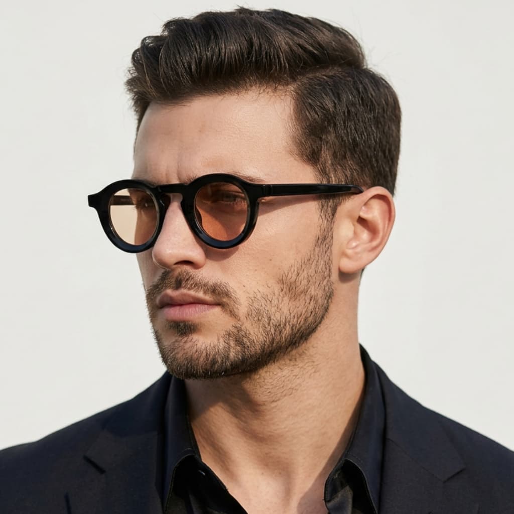 Óculos de Sol Masculino Redondo Retrô Vintage Tendência Casual UV400 Acetato Premium Elegante