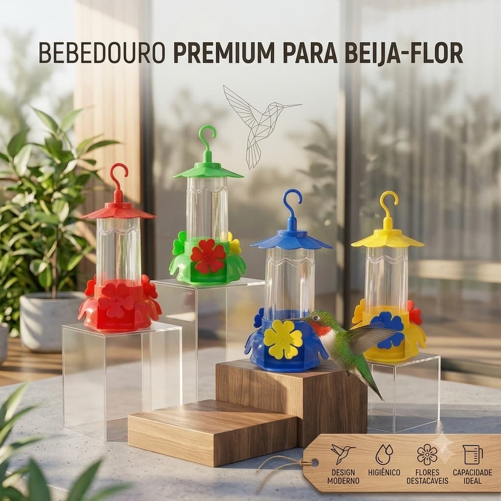 Bebedouro para Beija-Flor Colorido Pendente | Alimentador para Jardim | Premium