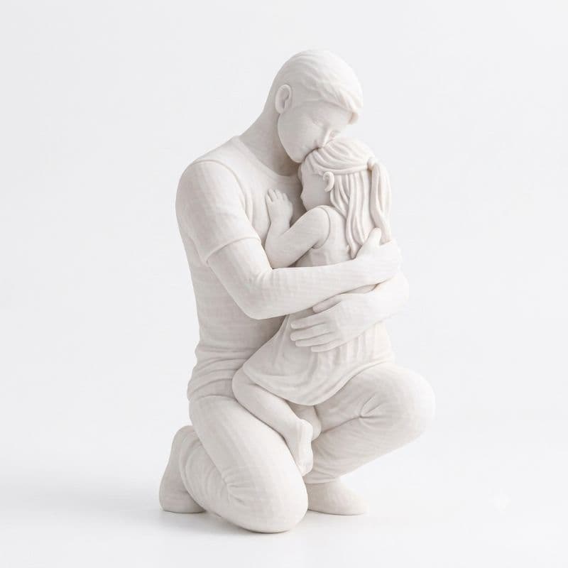 Estátua Decorativa Pai E Filha Escultura Minimalista Branca