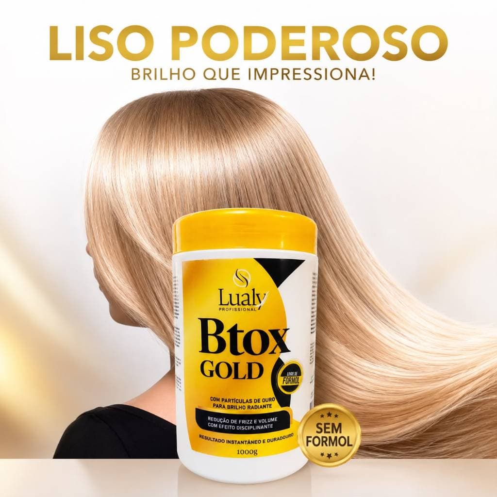 Btox Gold Lualy Profissional 1Kg Sem Formol Redução de Volume Anti Frizz Brilho Intenso