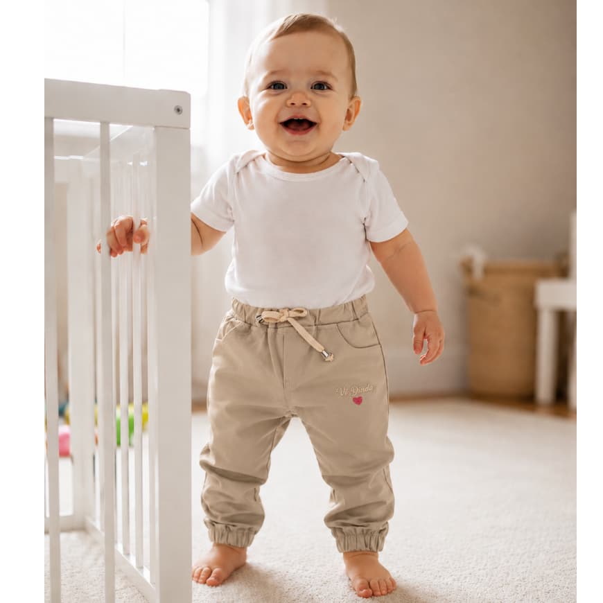Calça Infantil Sarja Jogger Areia