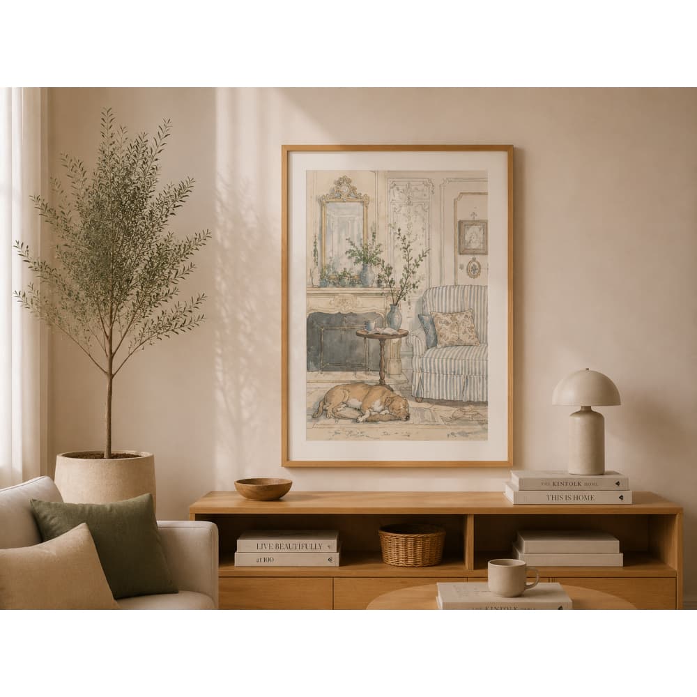 Quadro Decorativo Sala Quarto Vintage Cenário Com Cachorro Aquarela