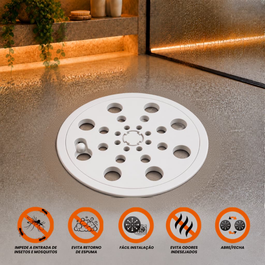 Ralo Redondo Abre e Fecha 10x10 BRANCO Tampa Grelha ABS Banheiro Lavanderia Area Externa