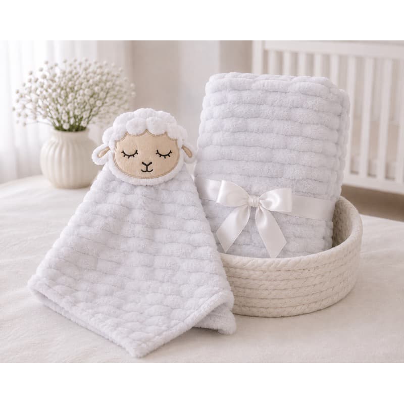 Manta de Bebê Microfibra Ultra Macia + Naninha Antialérgica Ovelhinha Luxo Enxoval Menino Menina