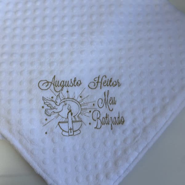 Manta Batismo com Nome e desenho Bordado | Batizado - Personalizado- Cobertor Pipoquinha