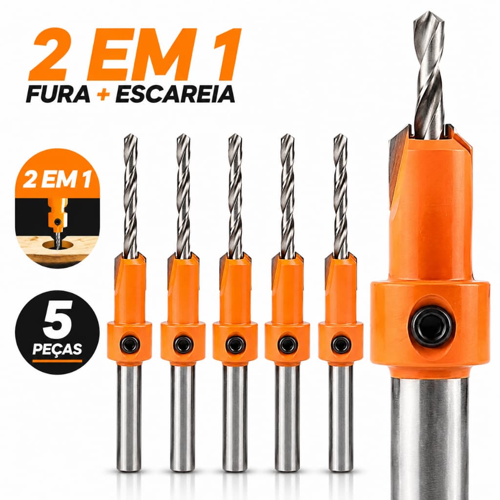 Kit Jogo Conjunto Peças Broca Escareadora Rebaixo De Parafuso Em Madeira Brocas 8mm Escareadora Limitador Carpintaria
