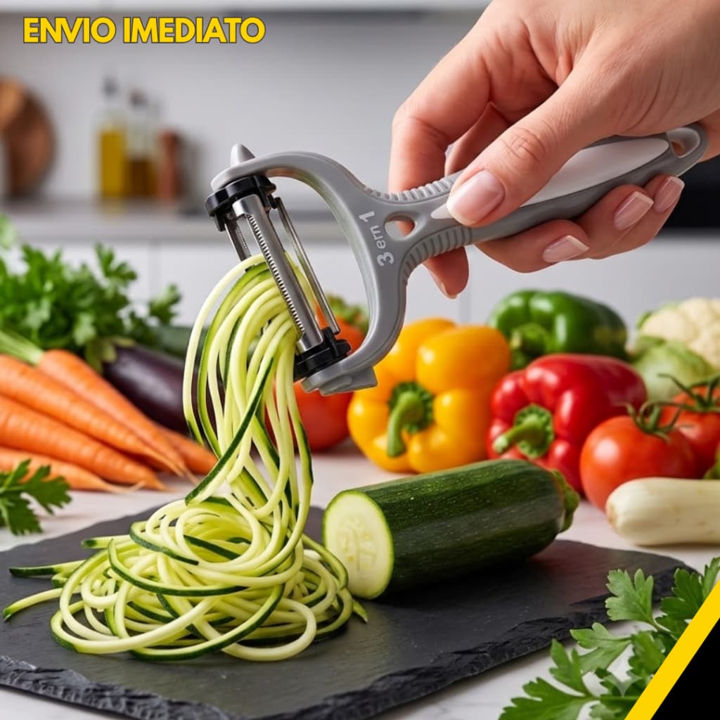 Descascador E Fatiador Legumes 3 Em 1 Giratório Premium Inox