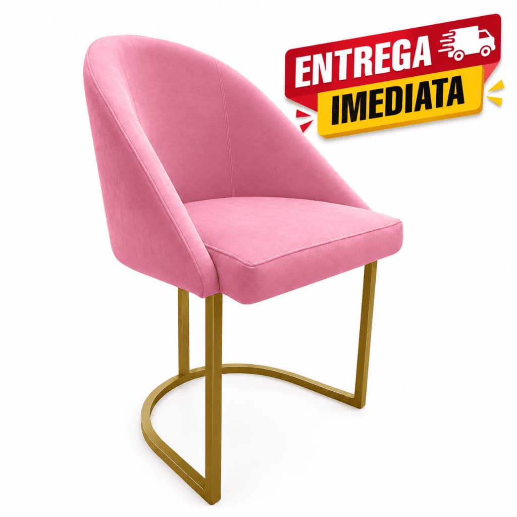 Poltrona Cadeira Lua Novidade Estofada Veludo Estrutura Ferro Dourada  Sala Jantar Estar Recepção Consultório