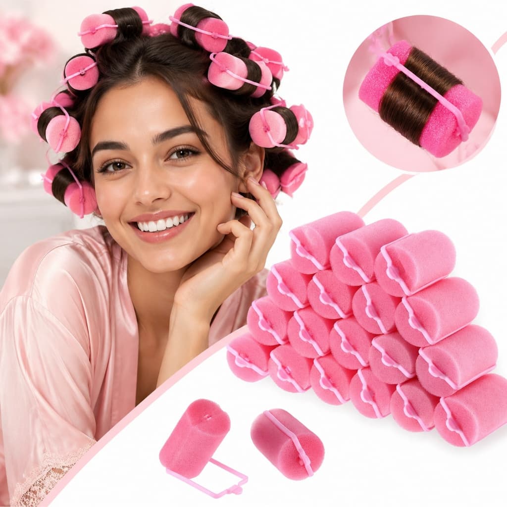 Kit 16 Bobs Modeladores De Cabelo Rosa 7x3cm – Macio e Confortável Para Cachos DIY Sem Calor