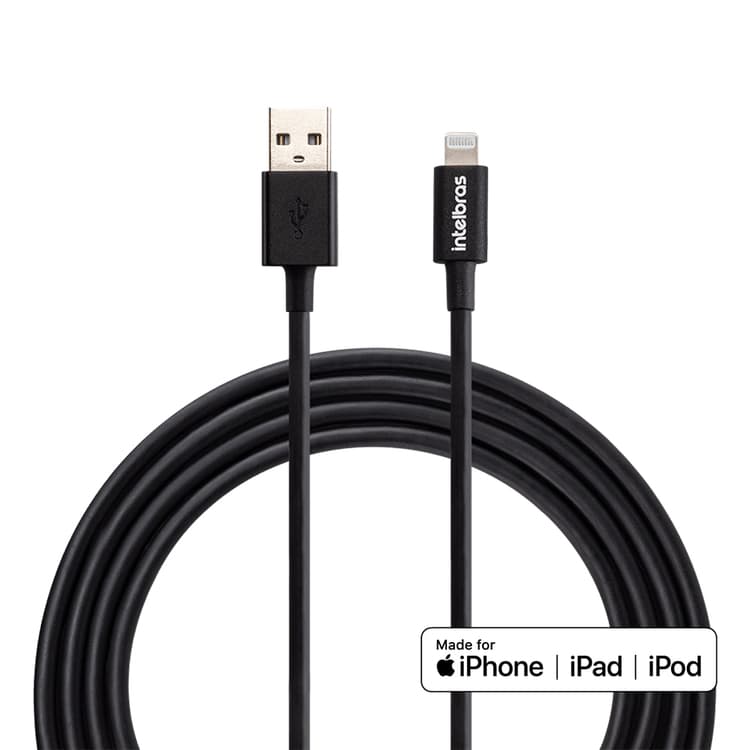 Cabo USB Para Lightning 1,2m PVC Preto Intelbras EUAL 12 PP Turbo Smartphones Computadores Dispositivos