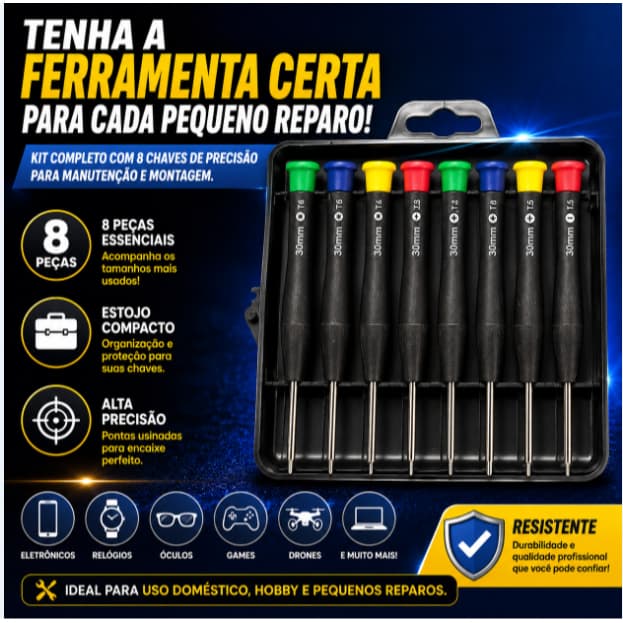 Jogo de Chaves de Precisão 8 Peças Kit Profissional Torx Pentalobe Philips Fenda para Celular Notebook Eletrônicos