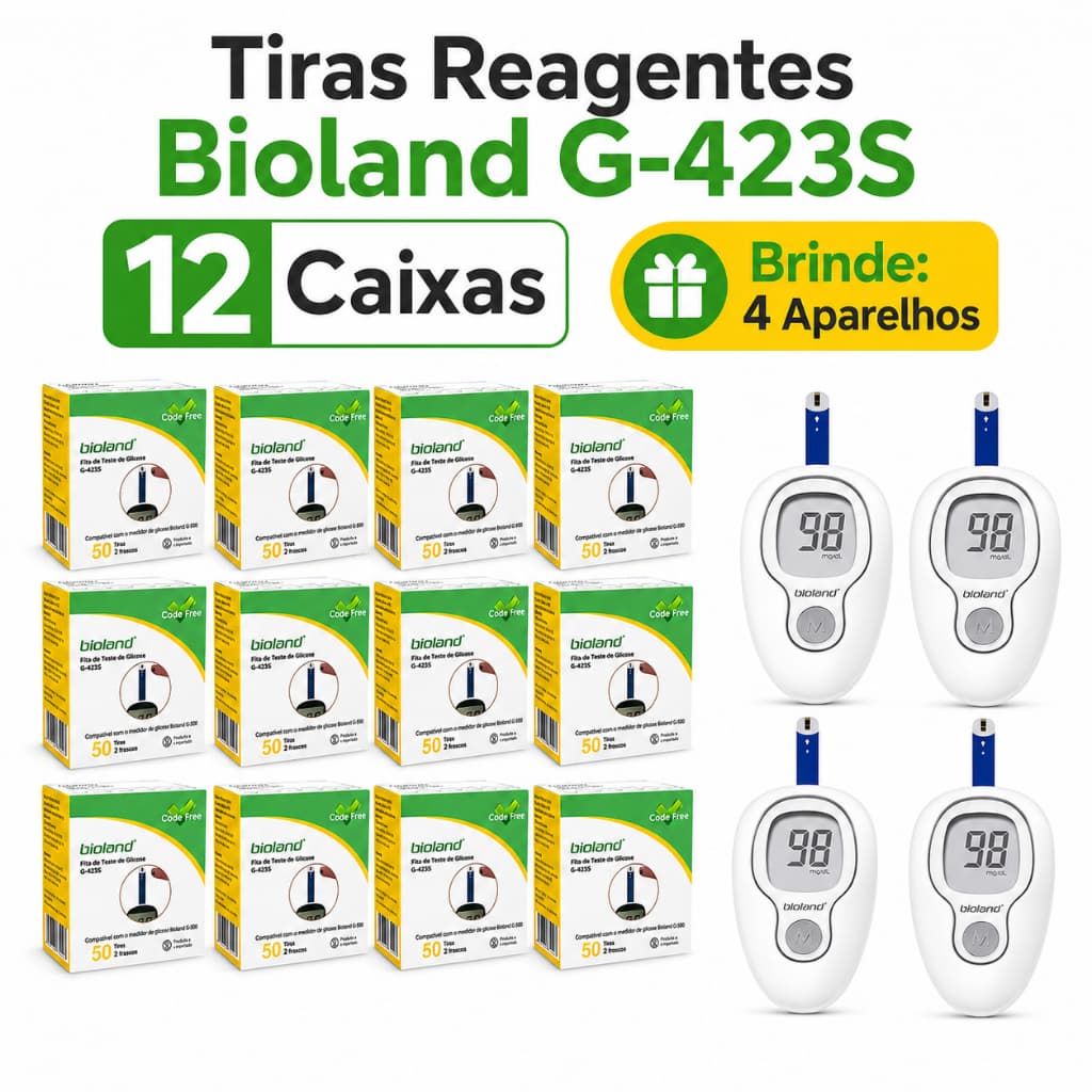 Fita de Glicemia Medidor de Glicemia Bioland Tiras Medição De Glicose G423s + APARELHO DE BRINDE