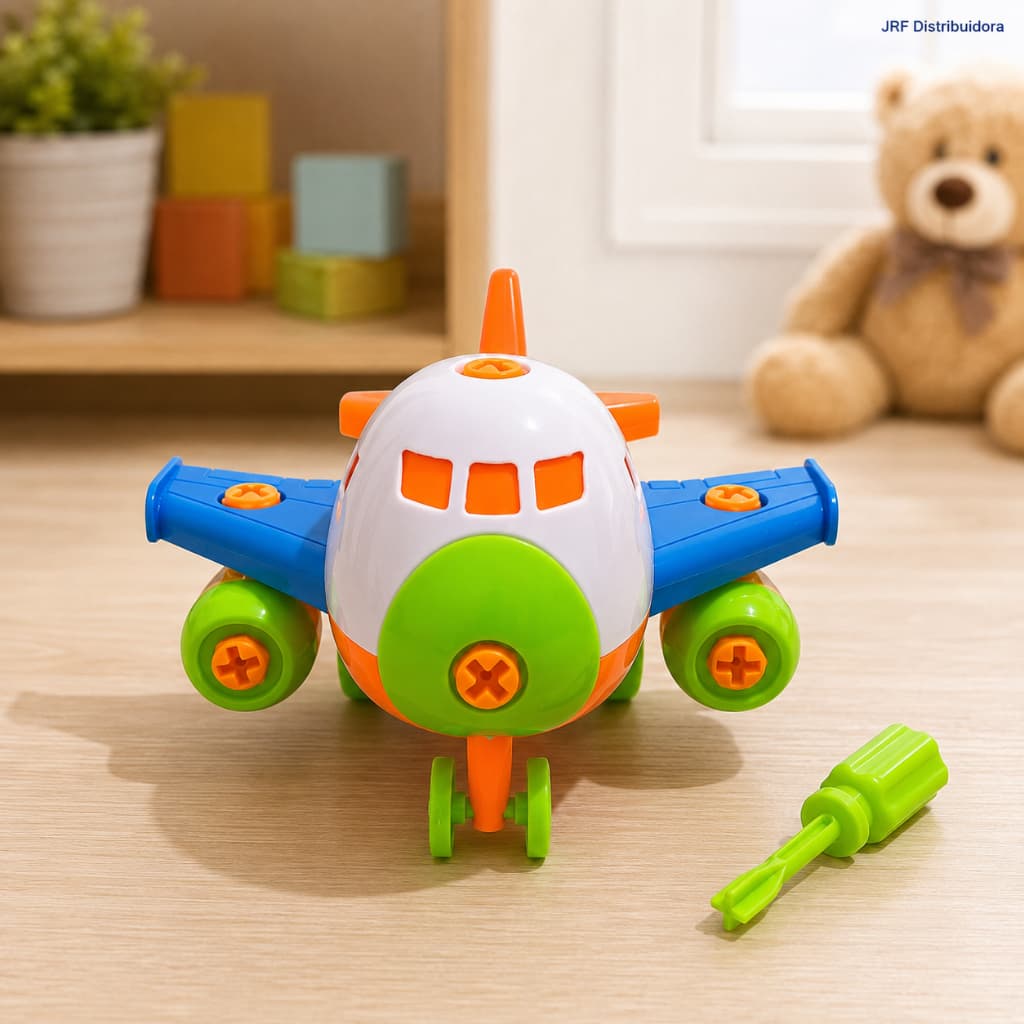 Avião de Brinquedo Monta e Desmonta Infantil Colorido Com Ferramentas Jr Toys 3 Anos+