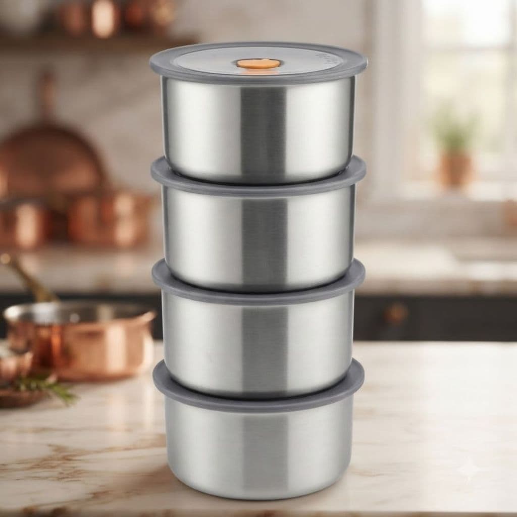 Conjunto Potes Herméticos Redondos Tampa Inox 450ml Conservação Organização Cozinha Durável