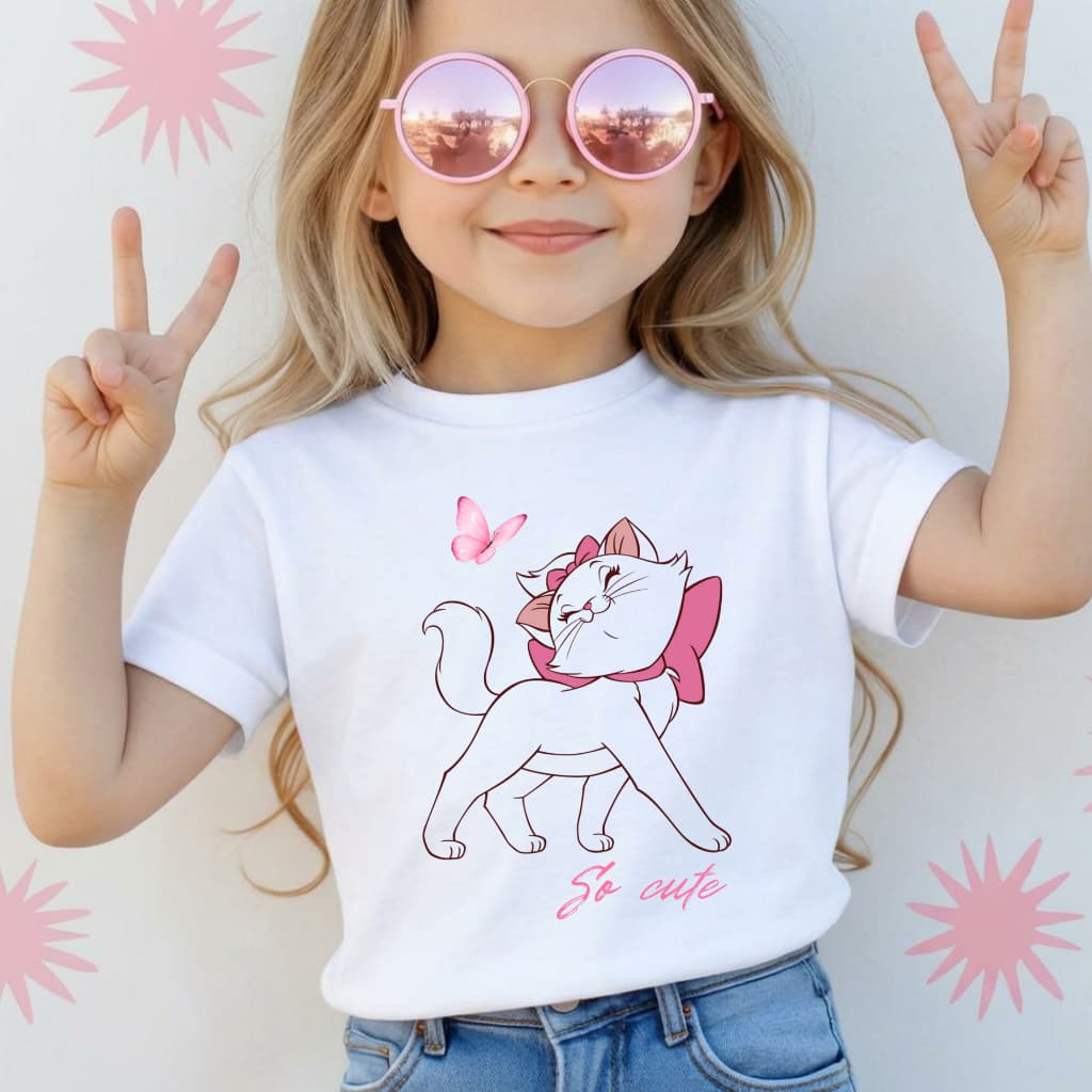 Camiseta  Blusa Estampada Animal Desenho Animado Marie Gatinha Infantil Juvenil