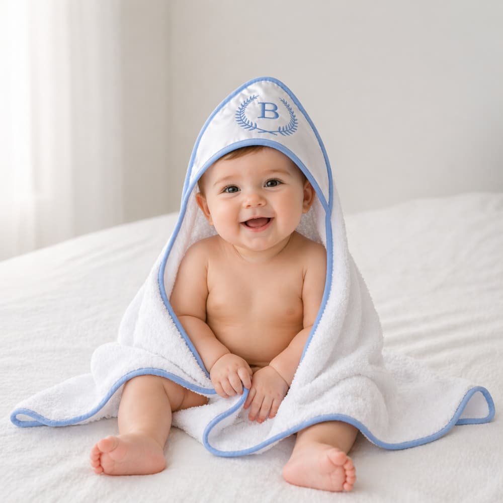 Toalha Bebê Menino Personalizada com Capuz 100% Algodão Bordada Macia Banho