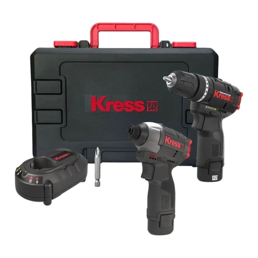 Kit Furadeira e Parafusadeira de Impacto 12V Kress KUG02 Brushless 2 Baterias Bivolt Profissional