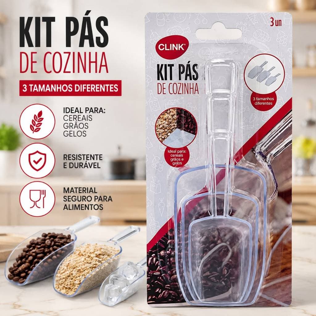 Kit 3 Pás Cozinha Para Cereais Grãos Ração Plástico Pegador Gelo Plástico Medidor