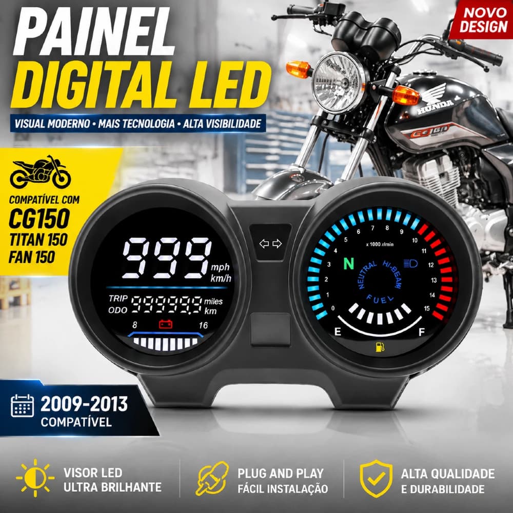 Painel Digital LED Universal para Honda CG150 / Titan 150 / Fan 150 | Compatível 2009-2013 - Pronta Entrega