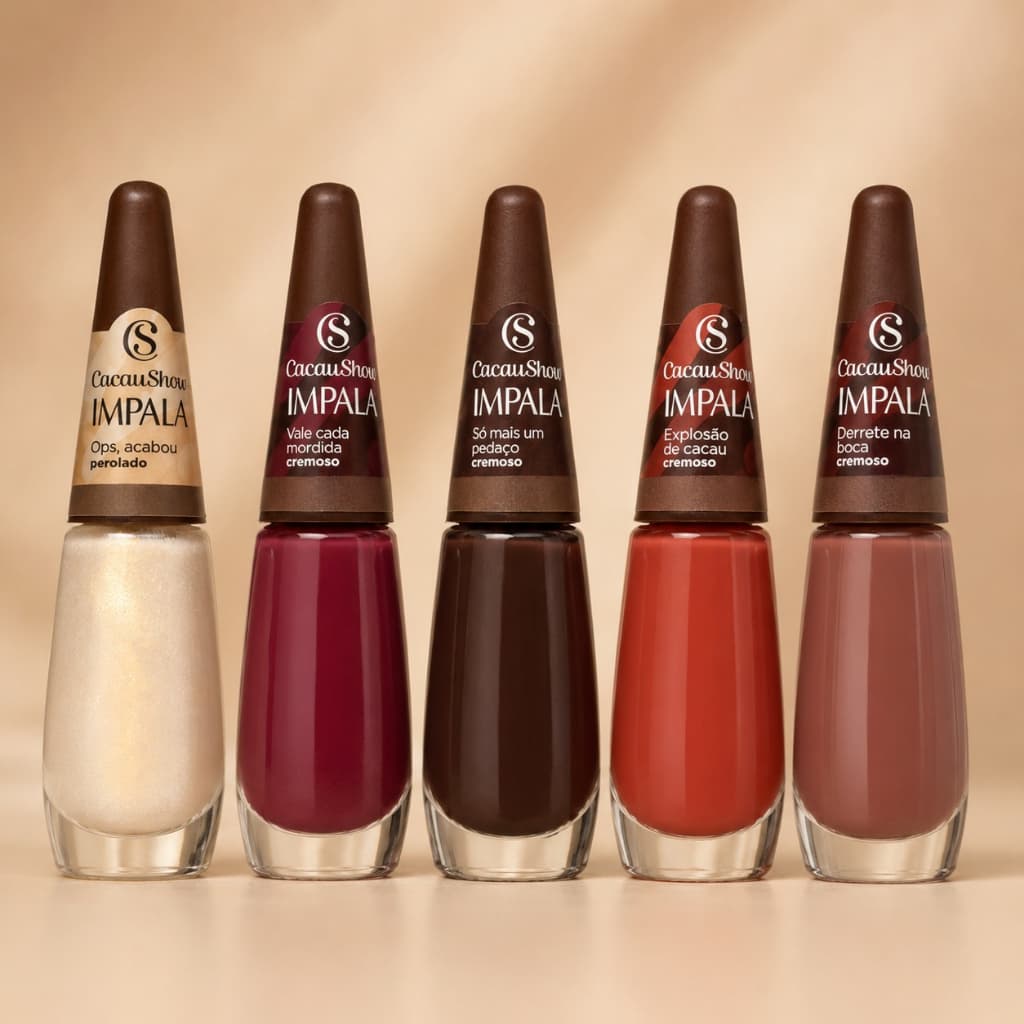 Kit 5 Esmaltes Impala Coleção Cacau Show 5 cores - Lançamento