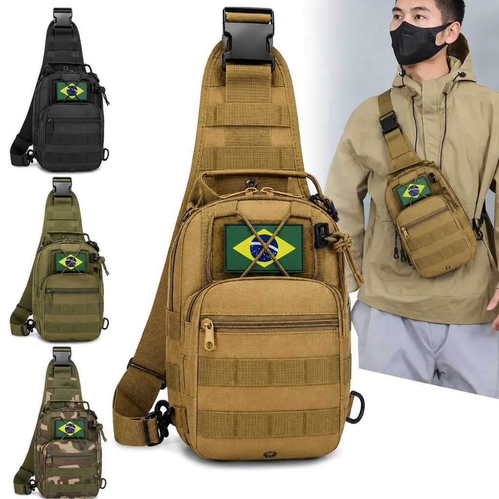 Bolsa De Ombro Bag Tática Militar Multiuso Impermeável + Patch BR