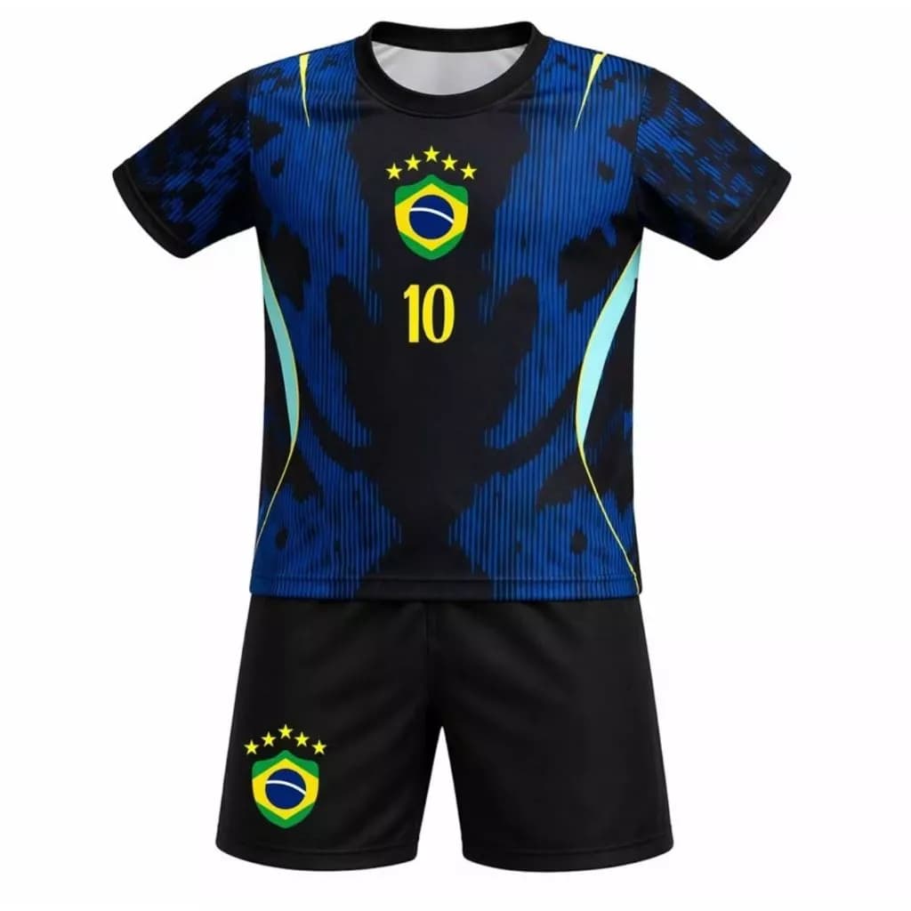 Kit Conjunto Camisa e Short Bordados Brasil infantil juvenil