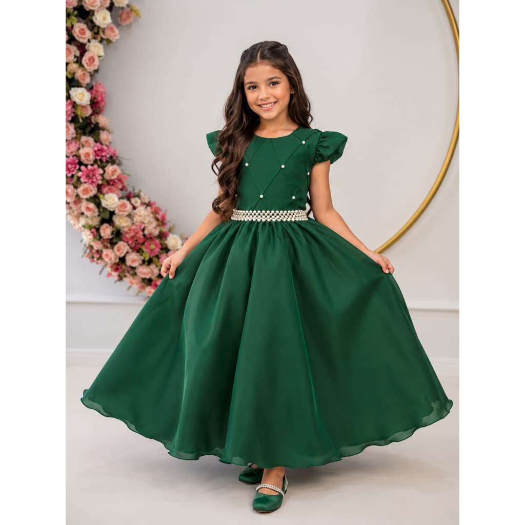 Vestido Infantil Verde Bandeira Princesa Florista Nervura Daminhas Luxo Formatura