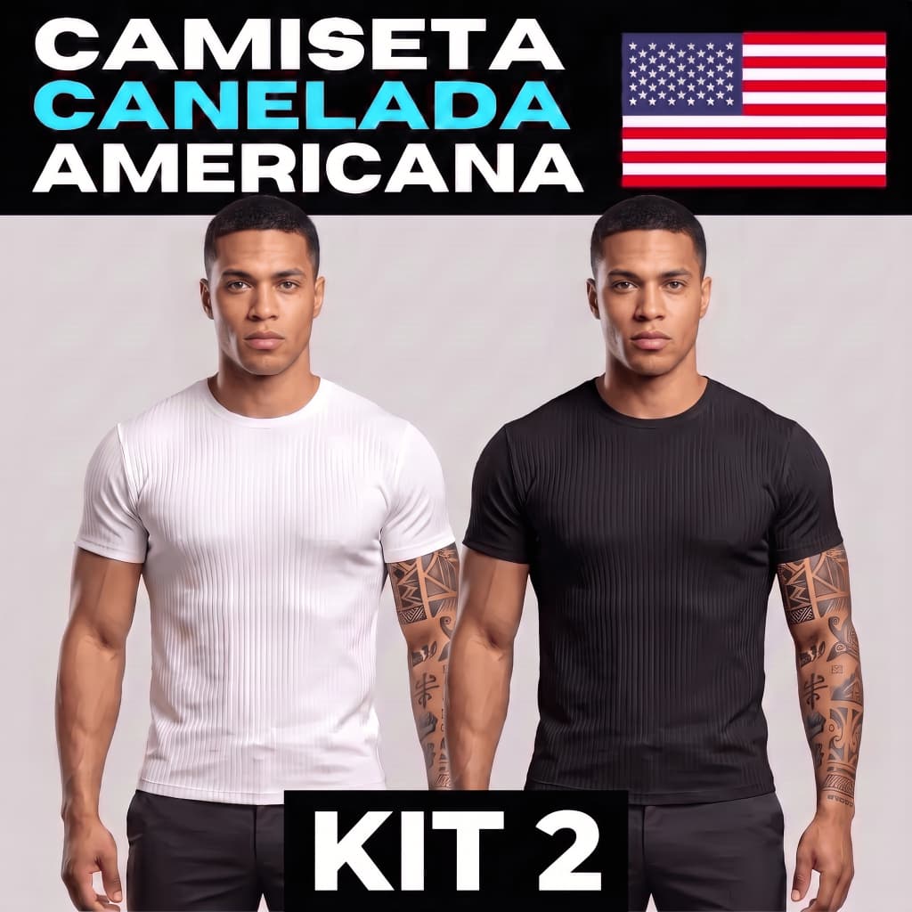 Kit 2 Camiseta Americana Masculina Canelada Slim Fit Básica Ribana Streetwear Gringa Justa ao Corpo