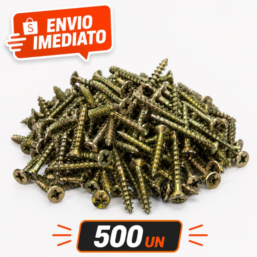 Parafuso Chipboard 3,5x30 Cabeça Chata 500 Unidades Phillips Bicromatizado MDF Madeira