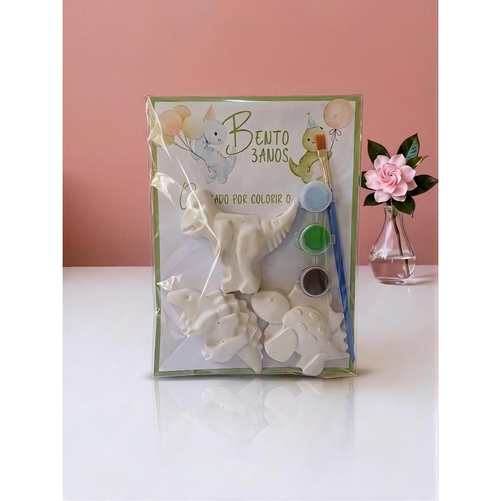Lembrancinha Infantil para Pintar – Kit Gesso Personalizado com 3 Peças + Tintas + Pincel