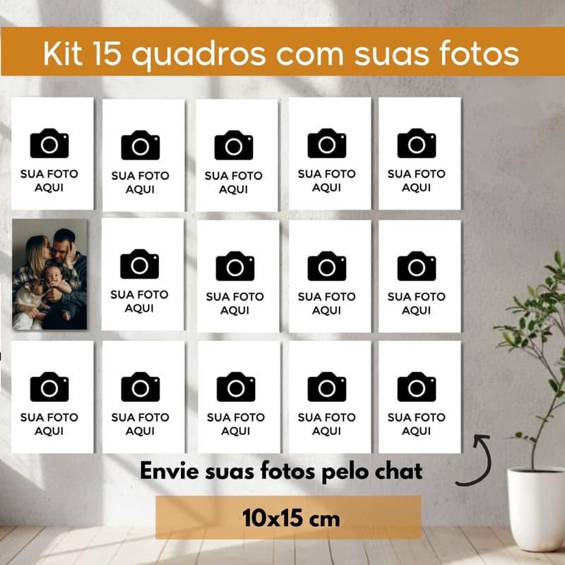 Kit com 15 quadros decorativos personalizado com sua foto família bebe pet presente para sala quarto premium 4K