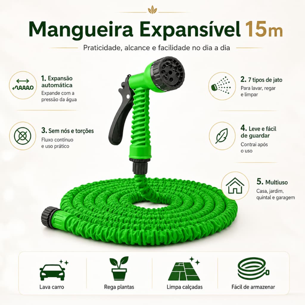 Mangueira Magica Expansível 15m Retrátil Com Pistola Spray