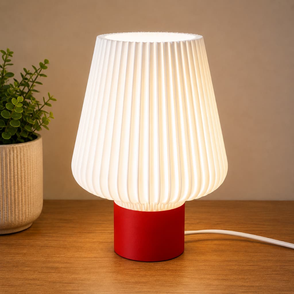 Abajur de Mesa - Base Vermelha Moderno - Quarto Sala Escritório - Luz Indireta Decoração Luminária Completo C/ Lâmpada