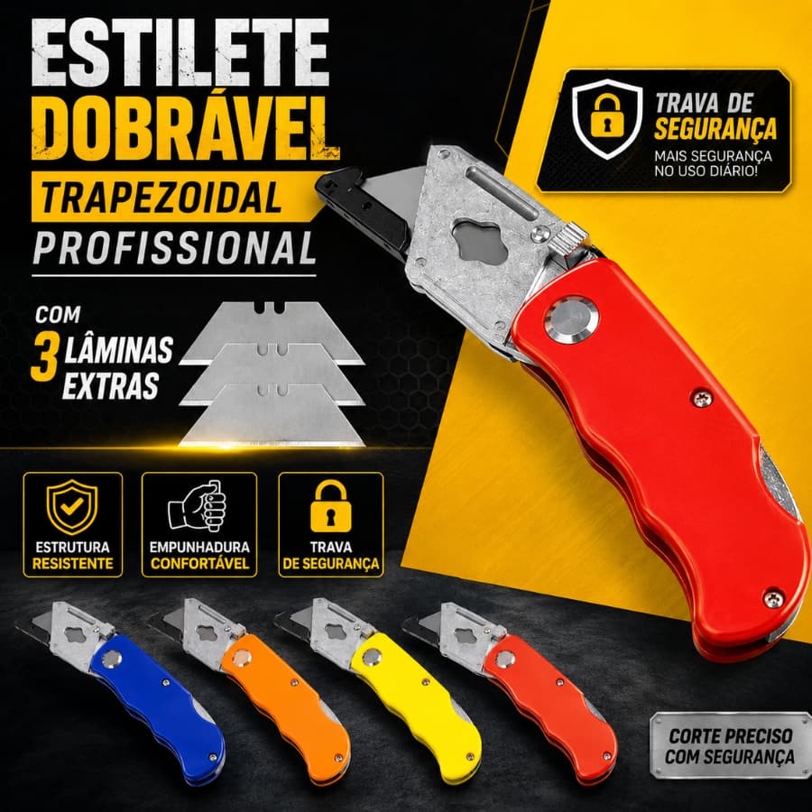 Estilete Faca Profissional Precisão Dobrável C/3 Lâminas
