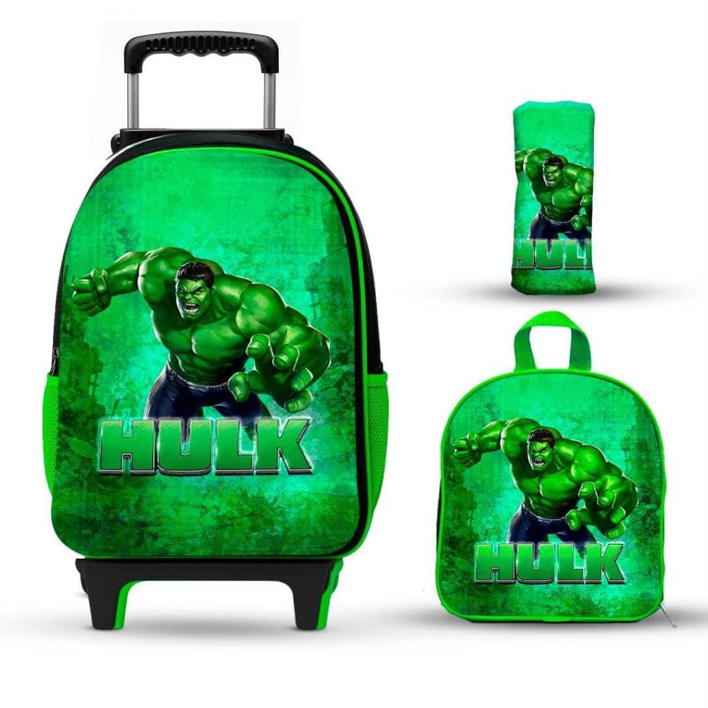 Kit Mochila Escolar huk   com lancheira e estojo - rodinha - menino - masculino - escolar - rodinhas