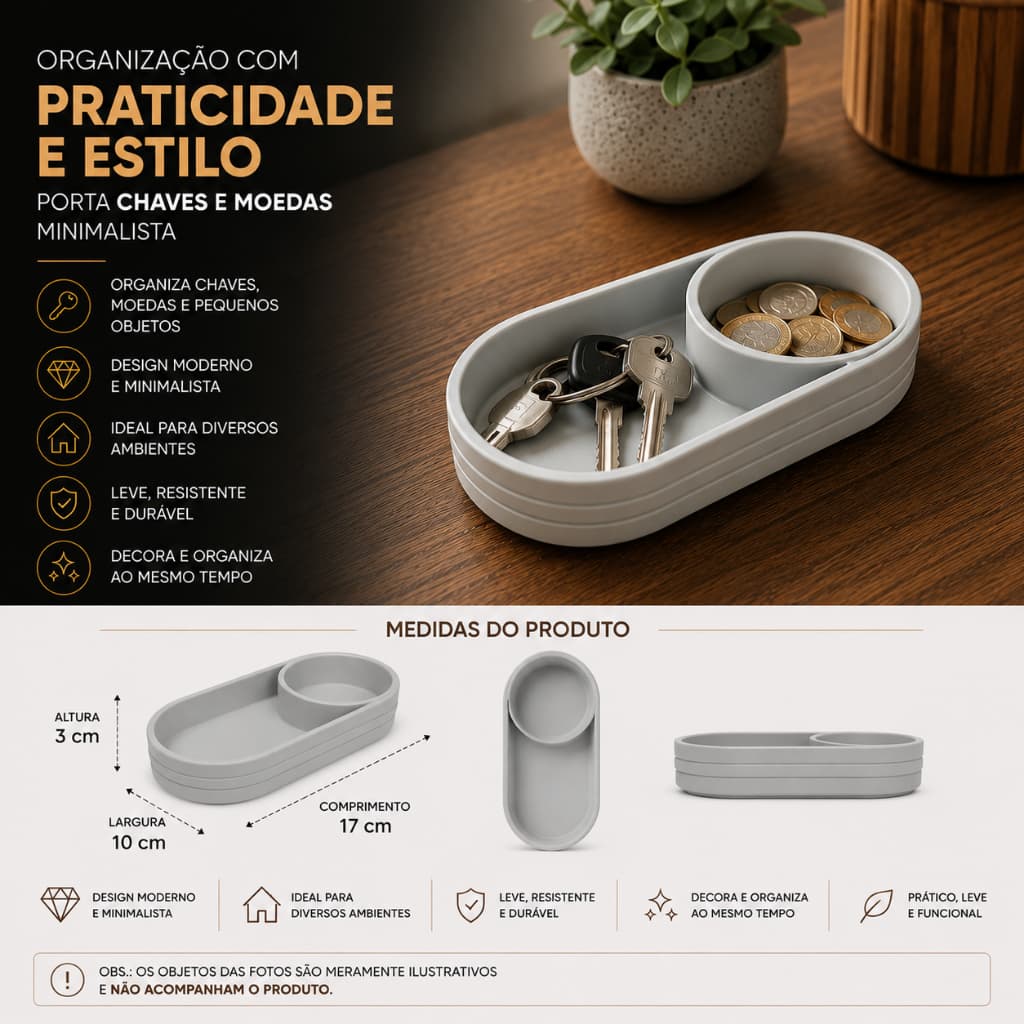 Porta Chaves e Moedas Organizador de Mesa Minimalista Moderno Decorativo Multiuso
