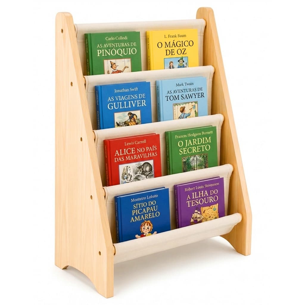 Estante Porta Livros Infantil Rack Organizador em Madeira Montessori Moderno Meninas Meninos