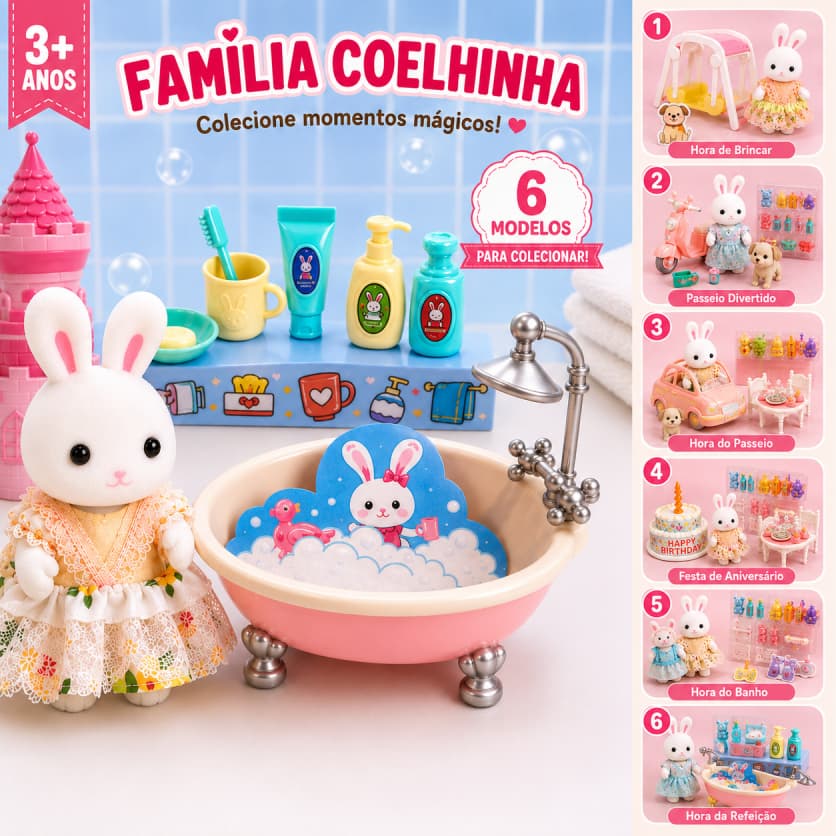 Mini boneca coelhinha aveludada familia Sumberg tipo Sylvanian