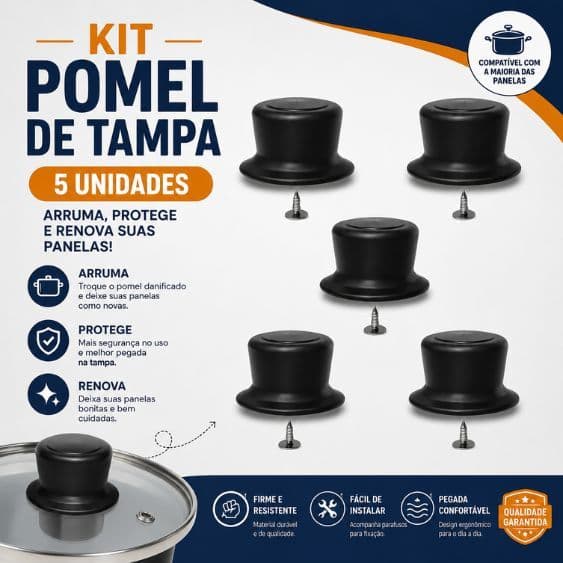 Kit  Pomel, Pegador, Puxador Para Tampa De Panela Alumínio e Vidro