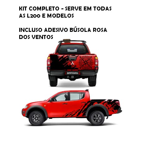 KIT FAIXAS PARA L200 INCLUSO TAMPA TRASEIRA E LATERIAS MODELO ROSA DOS VENTOS - SERVE EM TODOS OS MODELOS DE L200