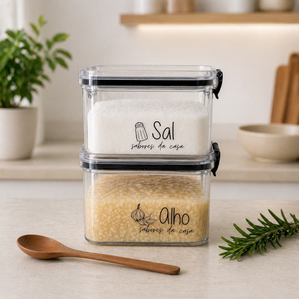 Potes Herméticos Geladeira | Porta-Alho, Porta-Cebola, Sal | 450ml- Porta Mantimentos