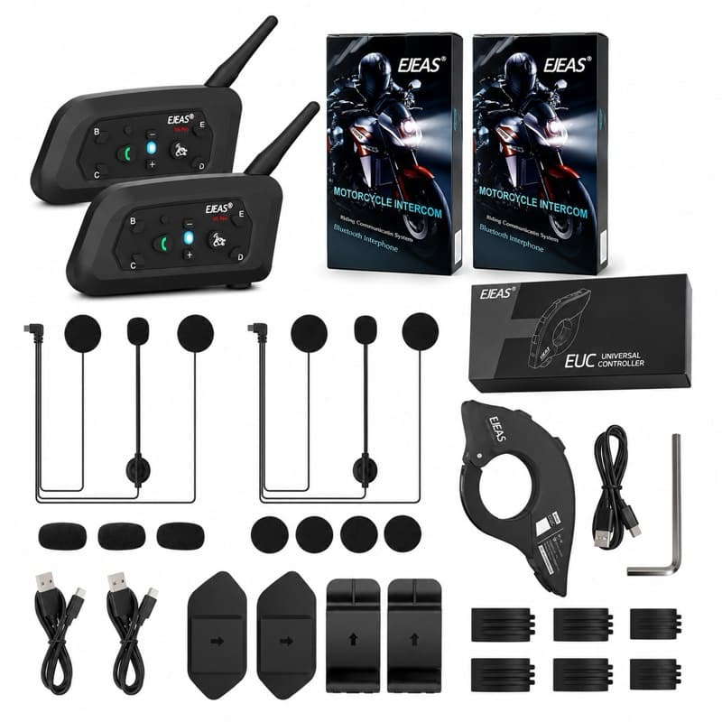 Kit Intercomunicador de Capacete e EUC Controle de Guidão EJEAS V6 Pro+ Bluetooth Moto IP67