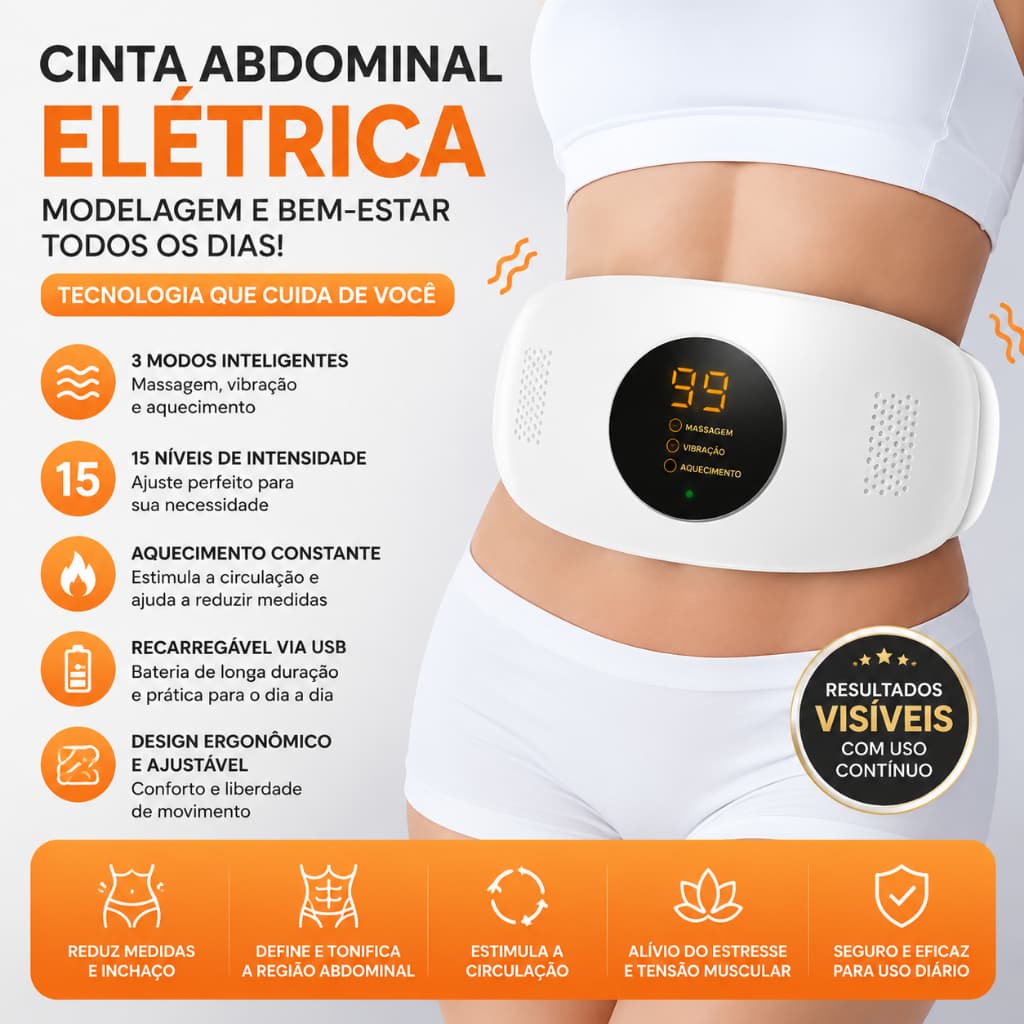 Cinto Abdominal Elétrico – Massagem Vibratória e Terapia Infravermelho para Digestão e Emagrecimento VisionTech_